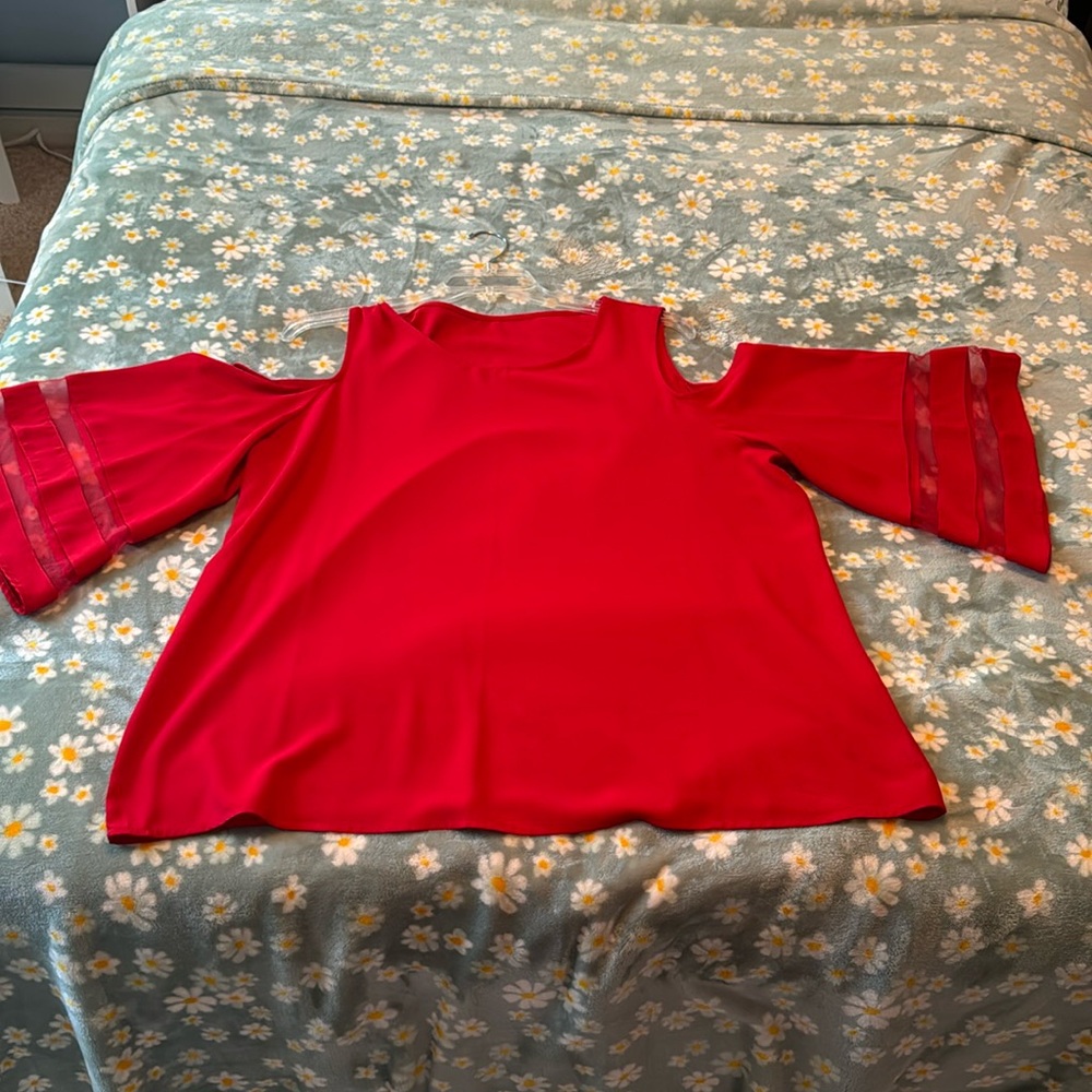 Red Cold Shoulder Round Top Blouse SIZE 2X